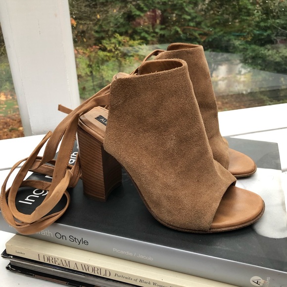 Alberto Fermani Suede Open Toe Stacked Heel Booties - Picture 2 of 13